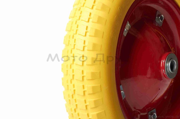 Колесо для тачки у зборі  3.00-8  (поліуретанове, жовте, втулка Ø16)