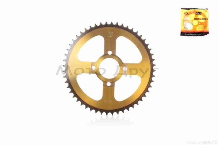Звезда трансмиссии задняя 4-90/64, d58, D268 520-52T CG250 “KDMOT” (gold/black)