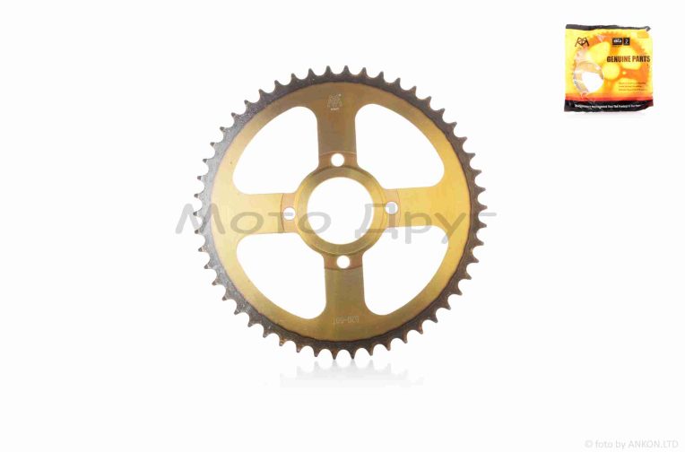 Звезда трансмиссии задняя  4-90/64, d58, D257  520-50T  CG250  “KDMOT”  (gold/black)