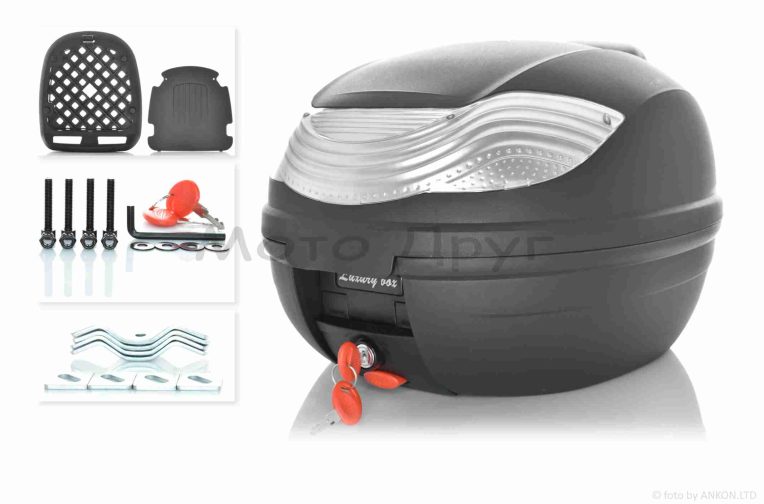 Кофр  52L  410*410*310mm  #E36 поліпропіленовий, знімний, м’яка спинка (чорно-сріблястий)