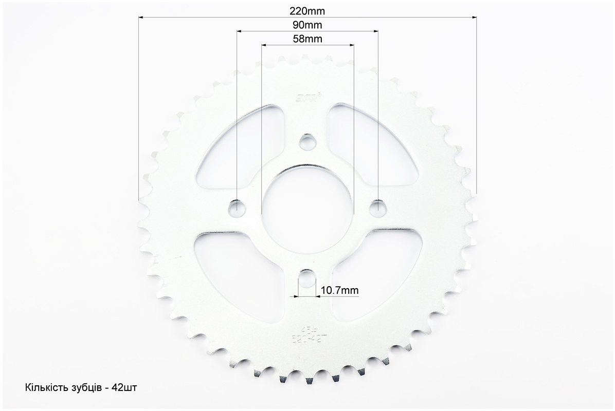 Зірка задня 520-42T - d=58; 4отв.*90mm, PULSAR P-180cc/Loncin LX200GY-7A оригінал - Зображення 2