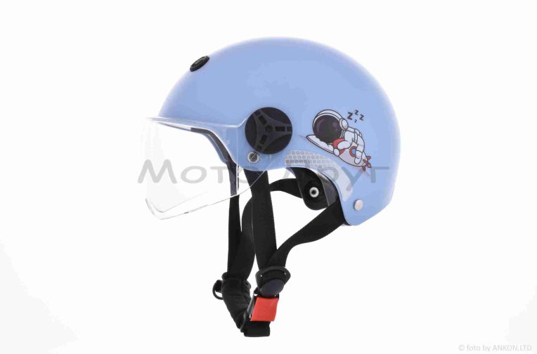 Шлем каска детский  “IBK”  (#2, голубой, матовый, визор прозрачный)