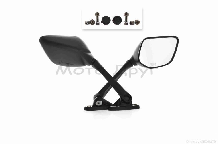 Дзеркала мото  п’ятикутні, довга нога, два болти