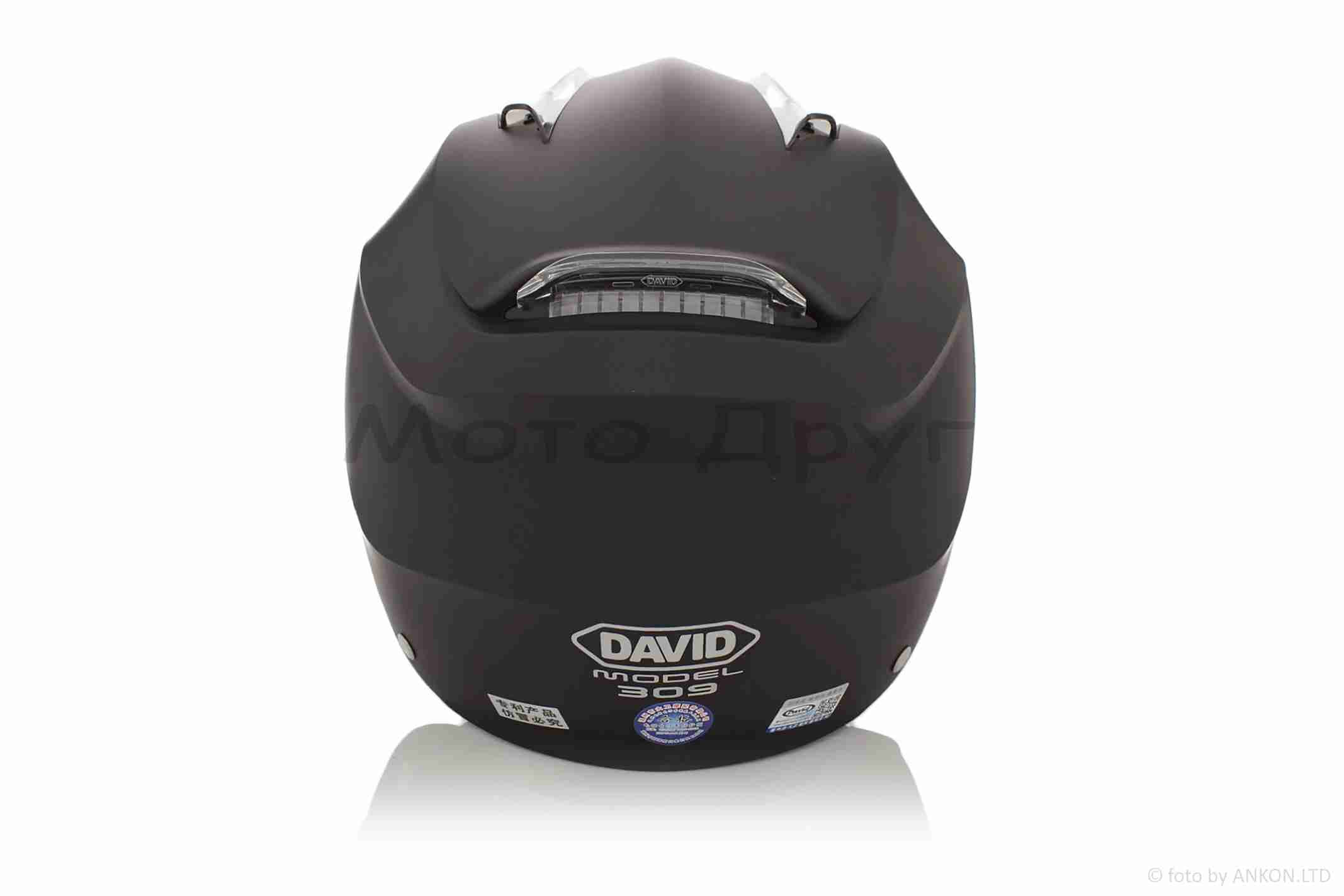 Шолом відкритий (мото 50cc/вело/самокат) "DAVID" (#S309, чорний матовий, M-XL, окуляри) - Зображення 2