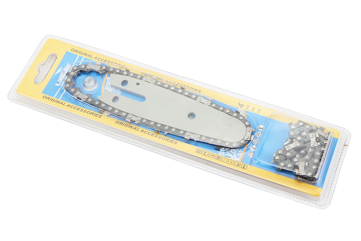 Шина 4"-1,1mm 1/4" 28зв L-14см (Підходить на акумуляторну міні-пилу) + ланцюг 1/4"-1,1mm-28зв. квад. зуб, на блістері