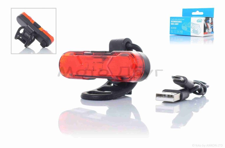 Габарит задний вело  5 диодов  4 режима, USB 220mAh #AS1010 крепление на трубу +клипса #DEN-068