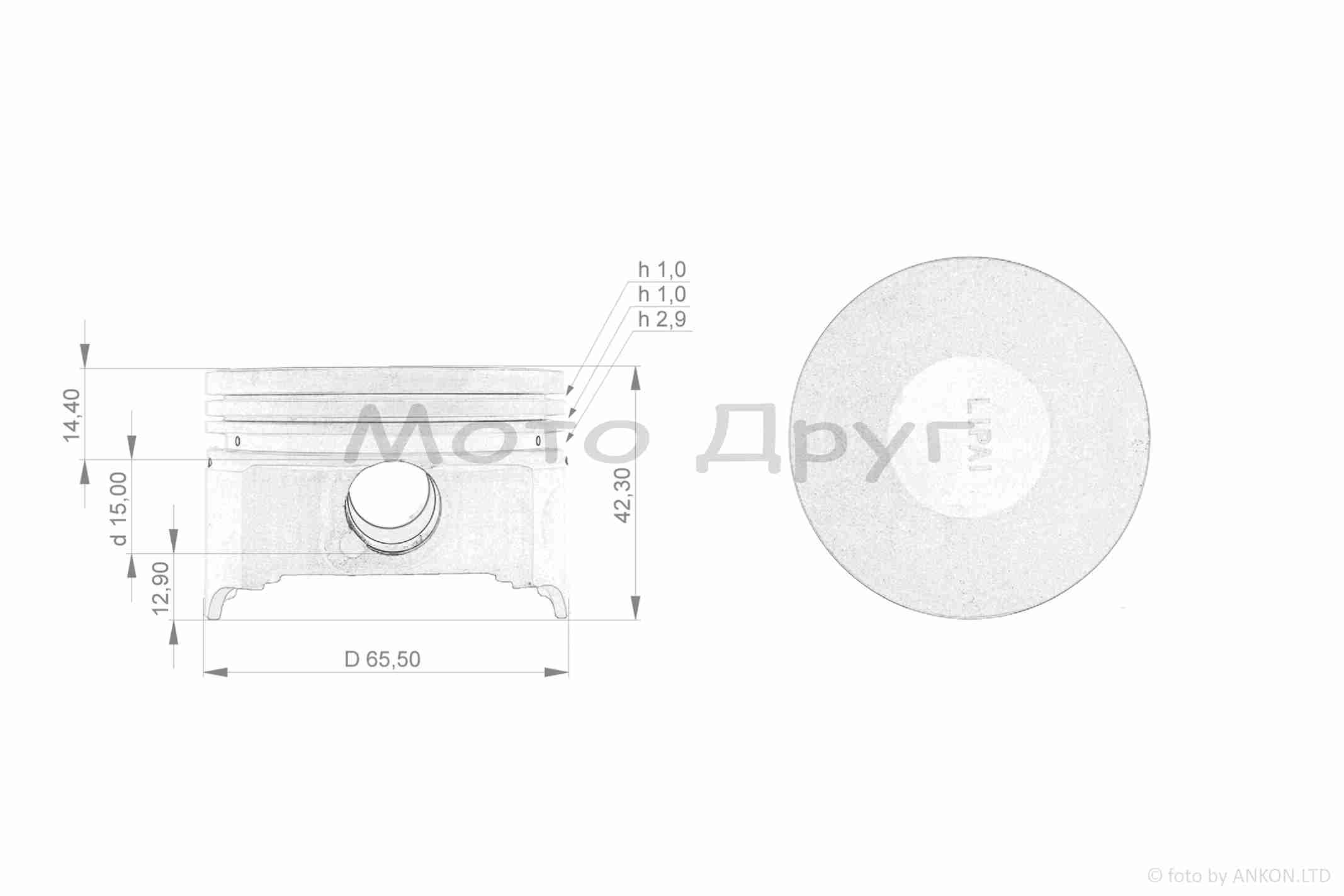 Поршень к-кт CB250 STD 65.50, p-15 "LIPAI" - Зображення 2
