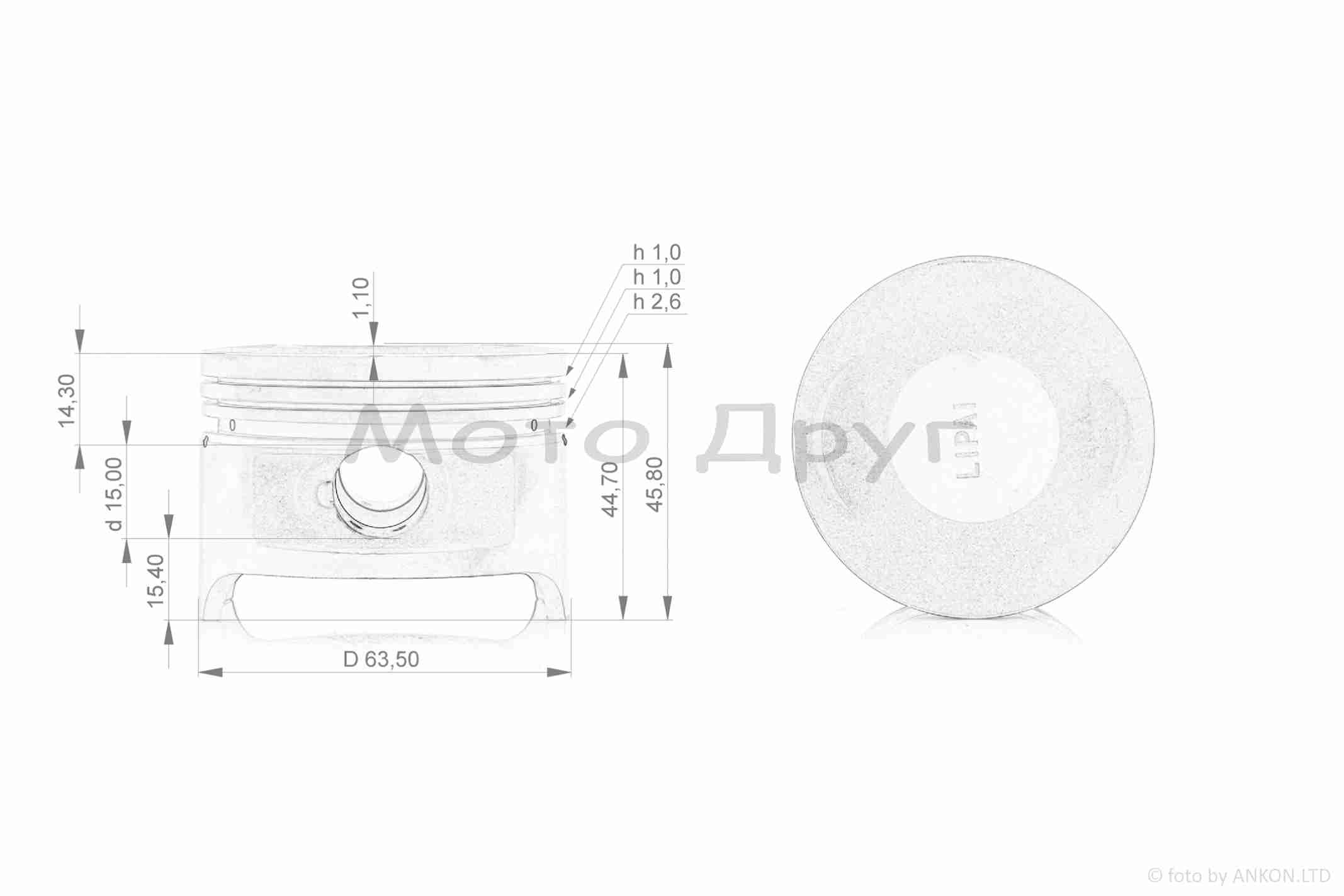 Поршень к-кт CG200 STD 63.50, p-15 "LIPAI" - Зображення 2