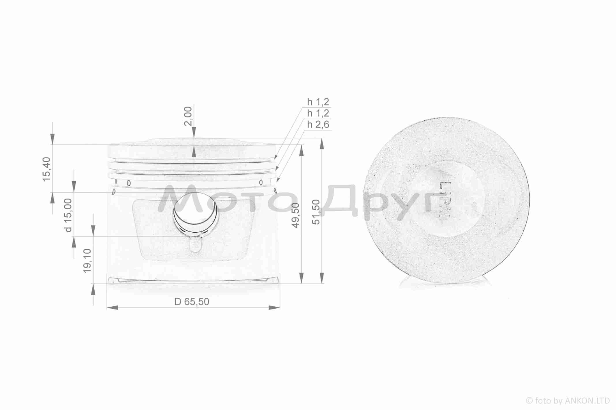 Поршень к-кт CG150 STD 62.00, p-15 "LIPAI" - Зображення 2