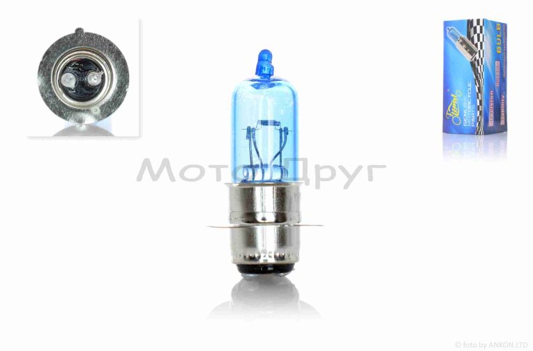 Лампа фары  P15D-25-1  12V25/25W  1 ус, синяя  “LIPAI”
