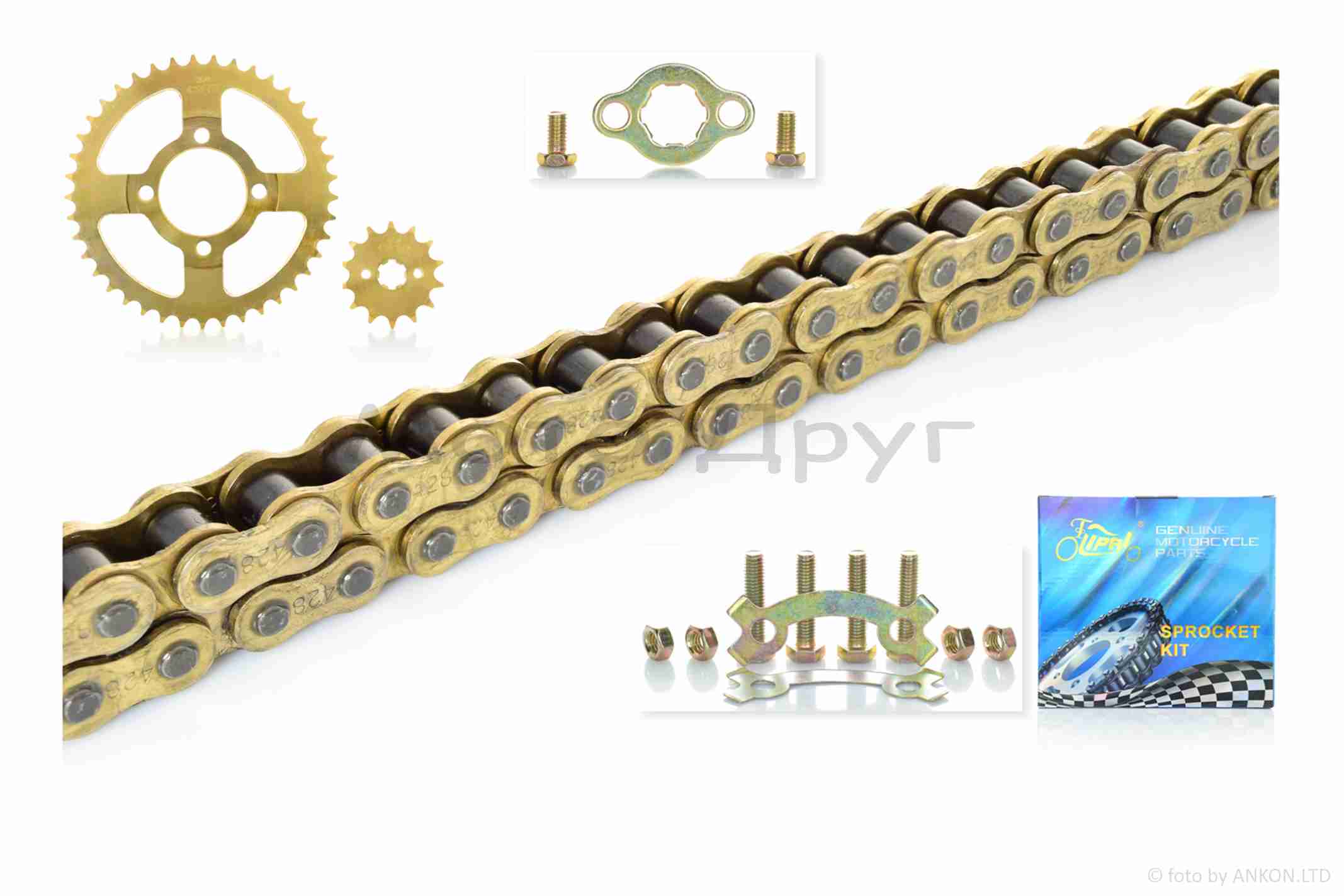 Звезды трансмиссии пара Delta 428-14/41 +цепь 98L "LIPAI" (GOLD)