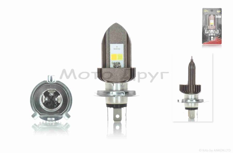 Лампа фары диодная  H4  12V-36V 35W  4 кристалла, белый/желтый свет  “LIPAI”