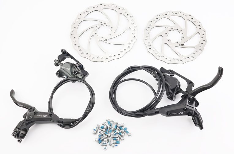 Гальмо Disk-brake гідравлічне переднє (F180/R160мм)+заднє (F180/R160мм) у зборі, диски 160/180мм, кріпл. 6 болтів, чорні HD-M520
