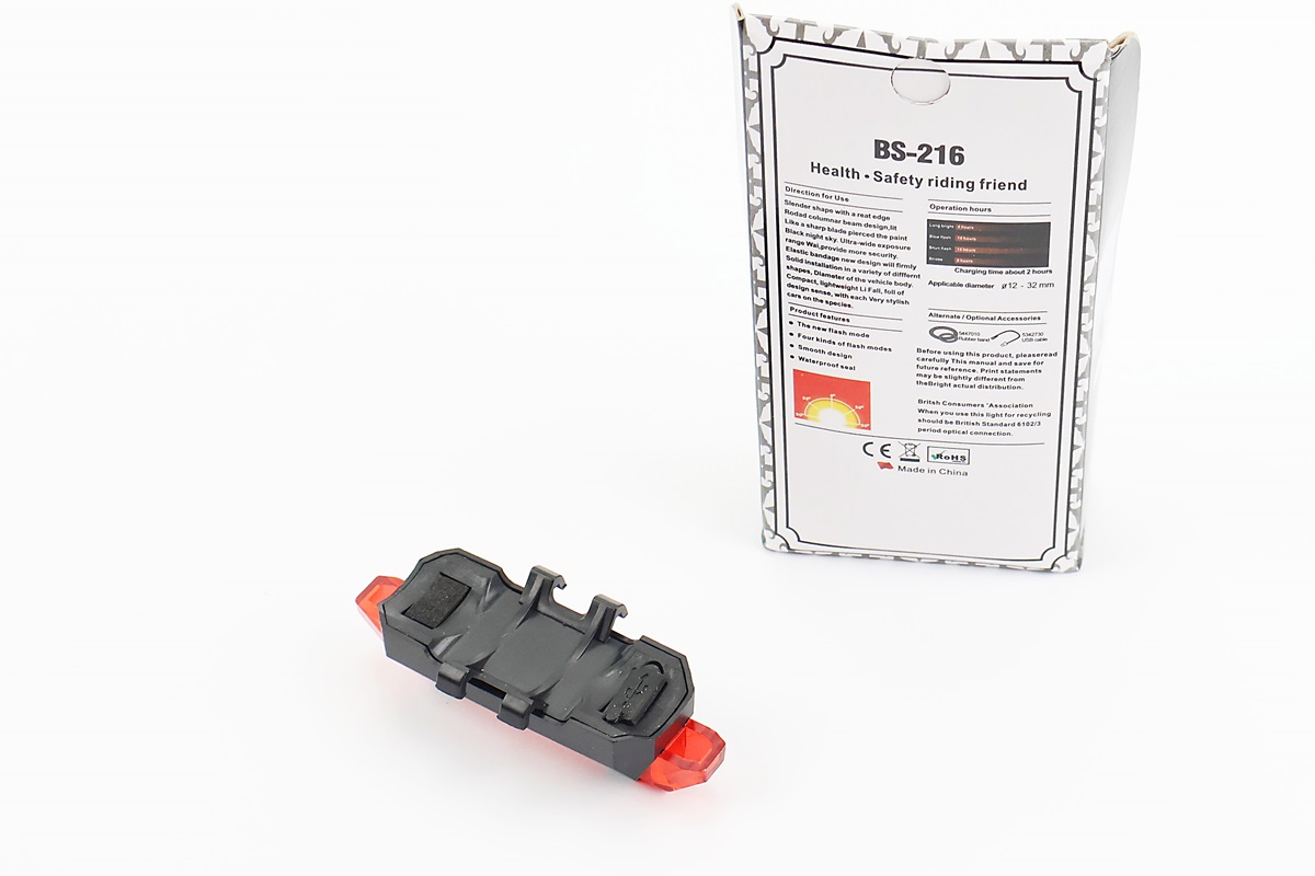 Ліхтар задній 5 діодів 15 lumen, Li-ion 3.7V 330mAh зарядка від USB, вологозахисний, BS-216/DС-918 - Зображення 2