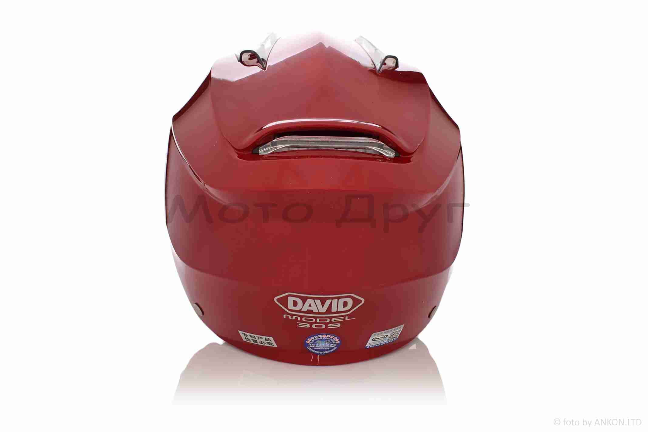 Шолом відкритий (мото 50cc/вело/самокат) "DAVID" (#S309, червоний глянсовий, M-XL, окуляри) - Зображення 2