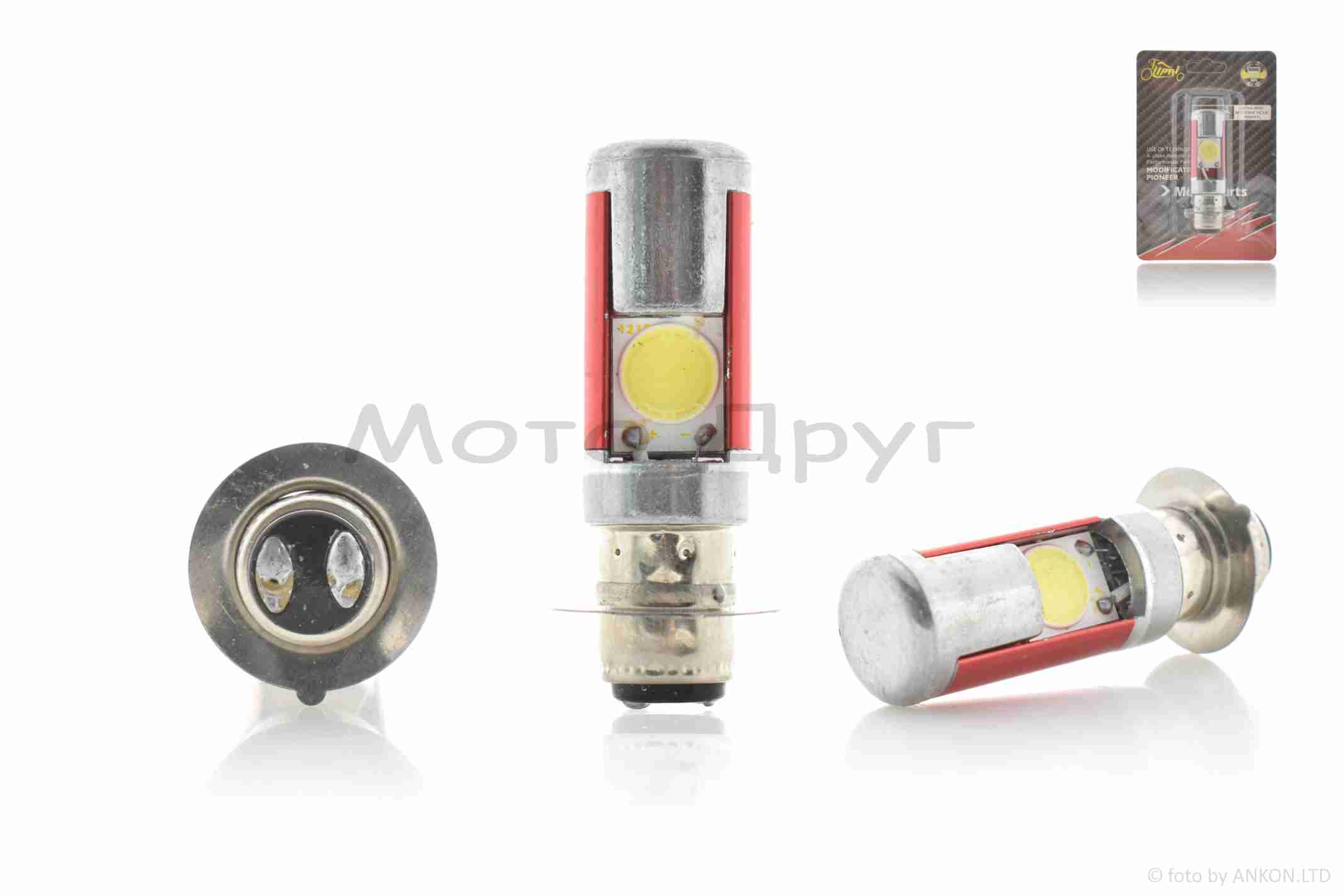 Лампа фари діодна P15D-25-1 12V 35/35W 1 вус, 2 кристали, D19 "LIPAI"