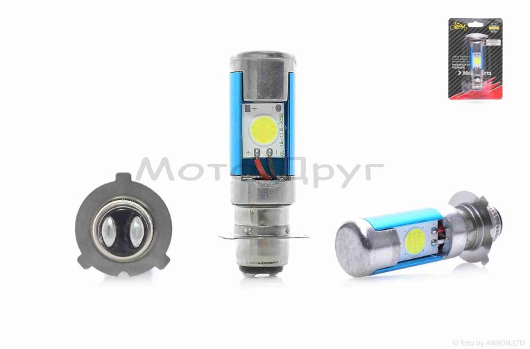Лампа фары диодная  P15D-25-3 12V 35/35W  3 уса, 2 кристалла  #1  “LED”