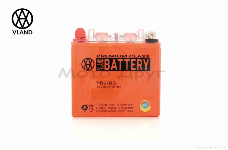 Акумулятор  GEL  12V 9A  137-76-134mm, високий  YB9-BS (12N9-BS)  “VLAND”  (на мото СРСР 2026)